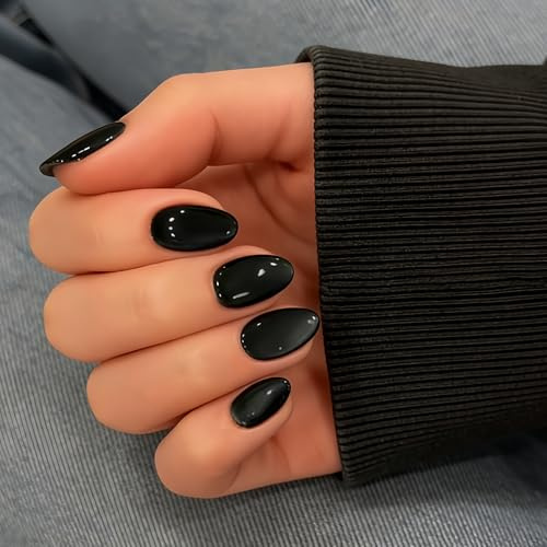 KQueenest Press On Nails Kurz - Cat Eye Schwarz Künstliche Nägel zum Aufkleben Kurz Rund, 30 Stück 15 Größen Chrome Fake Nails Press ons, Premium, Wiederverwendbar Glänzend Acryl Nägel für Damen