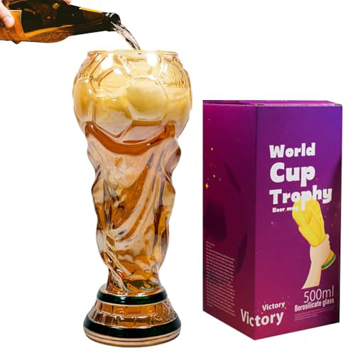 Nzkeuf World Cup Beer Glass, Football Shaped Glass Mug, Football Themed Cup Perfect for Parties, Gifts for Boys,Father Days Birthday (480ml)