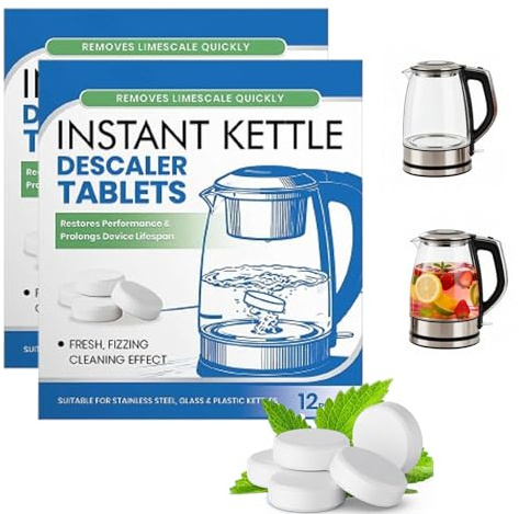 Pastiglie anticalcare per bollitori, 24 pezzi, rimuove l'accumulo di acqua dura, compresse efficienti per la pulizia delle bottiglie d'acqua, compresse anticalcare per bollitori, macchine da caffè