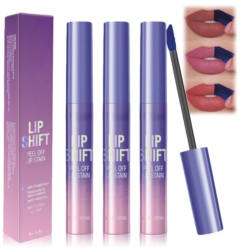 3Pcs Lip Stain & Peel Off Lip Liner Tattoo Set, Waterproof Transferproof Long Lasting Matte Finish for Women and Girls