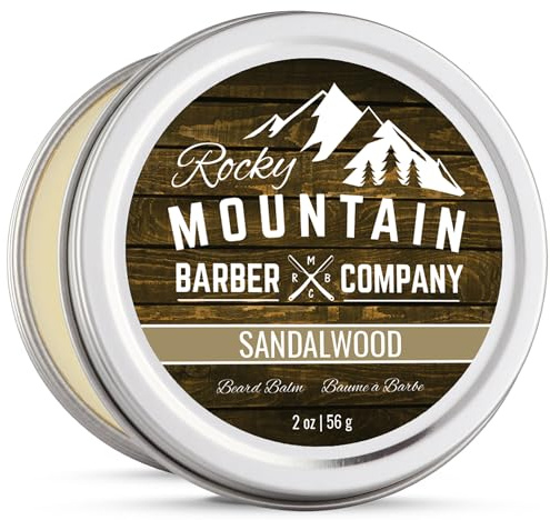 Beard Balm – Sandalwood Blend - Rocky Mountain Barber – with Nutrient Rich Bees Wax, Jojoba, Shea Butter, Coconut Oil – Contains Real Sandalwood Essential Oil