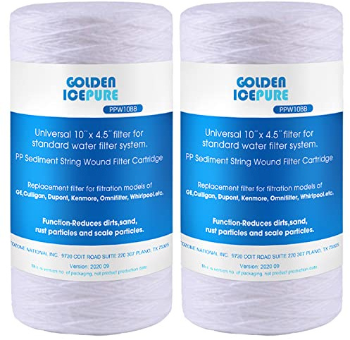 GOLDEN ICEPURE 5 Micron 10”4.5'' Whole House Sediment String Wound Water Filter Replacement filter for 84637, WPX5BB97P, PC10, 355214-45, 355215-45, WP10BB97P, WP5BB97P, 2PACK