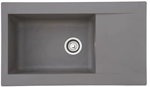 Respekta Denver Mineralite-kompositdiskbänk i betonggrått/1 handfat inbyggd diskbänk i 86 x 50 cm/diskbänk lämplig för underskåp från 60 cm bredd
