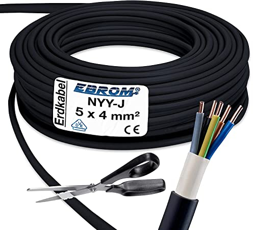 50 Meter Starkstromkabel - NYY-J 5x4 mm² - Kunststoff Erdkabel - 50m / 50 m / 50 Meter - schwarz
