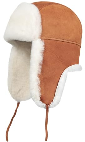 Zavelio Fliegermütze aus Echtem Lammfell & Leder - Unisex Wintermütze Warm Gefüttert - Uschanka Russenmütze für Damen & Herren - Trapper Mütze, Cognac, XL