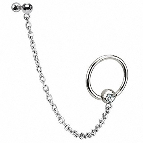 Piersando Tragus Helix Ohr Piercing Cartilage Knorpel Stab Stecker 316 L Chirurgenstahl Doppel Ring mit Kristall