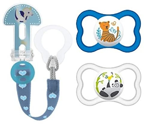 MAM Set - AIR Silikon 16+ Monate 2 Stück plus Clip it! für Jungen