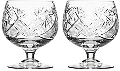 NEMAN GLASSWORKS GIFTS PLAZA Set of 2 Vintage Russian Crystal Brandy Cognac Snifter, Old-Fashioned Handmade Glassware