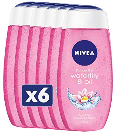 NIVEA Duschgel Waterlily & Oil im 6er Pack (6 x 250 ml) Duschgel, frisch und sanft, Formel Gel angereichert mit Ölperlen und Seerosenduft