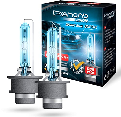 Diamond Vision 2x D2S 85V 35W | Xenon Look | Zugelassen & eintragungsfrei | Halogen KFZ Autolampen | 8000k Super Ultra White | HID Bi | Nightbreaker | E-Prüfzeichen | P32d-2