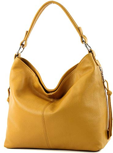 modamoda de - ital Shopper Bolsa de hombro grande de cuero T160, Color:amarillo mostaza