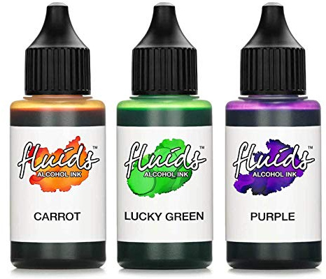 Octopus Bläckfisk 3 x 30 ml vätskor alkohol bläck set morot, lycka grön, lila för flytande konst och hartskonst, epoxiharts, epoxi harts, epoxi harts, epoxi