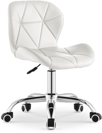 TUKAILAI Bürostuhl Ergonomisch aus Kunstleder, Verstellbar Schreibtischstuhl Drehstuhl Computerstuhl mit Höhenverstellbar 360° Drehbar Rollen, für Büro Schlafzimmer Arbeitszimmer,Kinder, Weiß