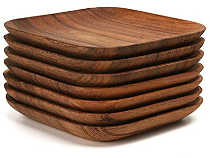 2PCS Assiette carrée en Bois Set Vaisselle Plaque gâteau Bois Acacia Haut de Gamme Dessert Plateau Bois Sushi Assiette Vaisselle Vaisselle