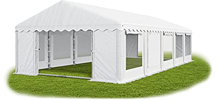 Das Company Partyzelt 5x10m Lagerzelt Universalzelt Pavillon mit Moskitonetz weiß mit Bodenrahmen Zelt 240g/m² PE Plane wasserdicht hochwertig Gartenzelt Summer Floor IPEM