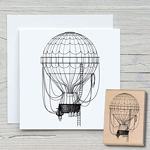 NEWSTAMPS Stempel Heißluftballon Motivstempel aus Holz & Gummi zum Karten und Geschenke basteln, Holzstempel für Scrapbook, Textilstempel, Deko, Freunde