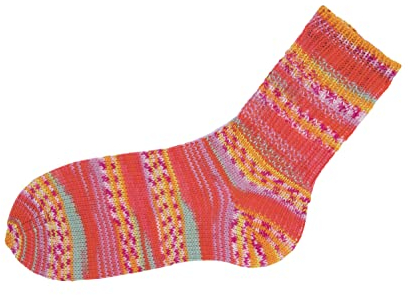 Gründl Hot Socks Lazise, 4-fach, 100 g Orange/Leuchtgelb/Hellrosa/Malve/Weiß-Meliert