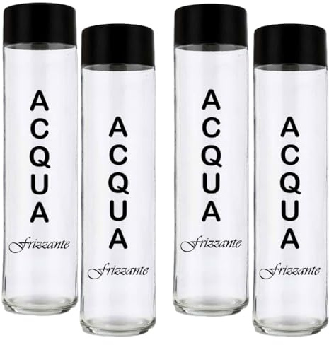 BrandPrint - Set di 4 Bottiglie in Vetro da 750 ml Modello Tubo con Tappo a Vite - Bottiglia per acqua e bibite - Serigrafate (4 Frizzanti)