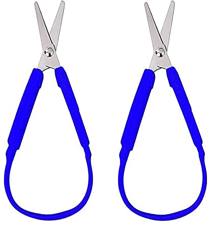 2 Pack Schlaufenschere YUTOU Grip Scissors Einfach zu Greifen Bastelschere Selbst Öffnung Schlaufen Schere für Kinder Jugendliche und Erwachsene für besondere Bedürfnisse(Blau)