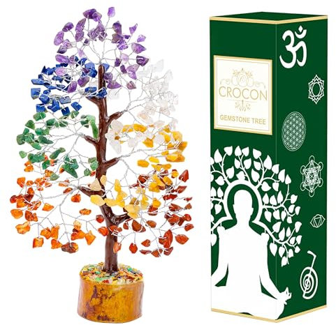 7 Chakra Tree of Life - Crystal Tree for Positive Energy, Feng Shui Decor - Handmade Gemstone Tree, Seven Chakra Tree, Good Luck Money Tree Bonsai, Healing Crystals - Meditation Stone, Spiritual Gift