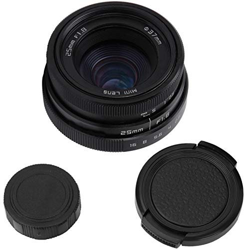 Objectif Grand Angle 25 mm, Objectif Grand Angle F1.8 Mini CCTV à Monture C pour appareils Photo Reflex numériques (Noir)(Noir)