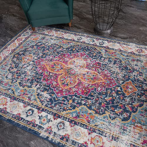 AREA RUGS LIVING ROOM BEDROOM LARGE SMALL VINTAGE SOFT SHORT PILE BORDERED CLASSIC ORIENTAL DESIGN TRADITIONAL PERSIAN MOROCCAN BOHO CARPET - MEDIUM 120X170 CM, MULTICOLOURED TRADITIONAL DESIGN