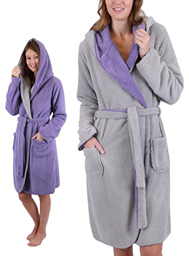 Betz Badrock med huva, vändbar bastubadrock Wellness KiEL för män och kvinnor, Lavendelsilver, L-XL