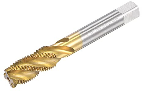 sourcing map Gewindebohrer mit Spiralnut M14 x 1.5 Schnellarbeitsstahl | Titanbeschichteter Maschinengewindebohrer 4 Schneidiges Gewindeschneidwerkzeug H2 Toleranz
