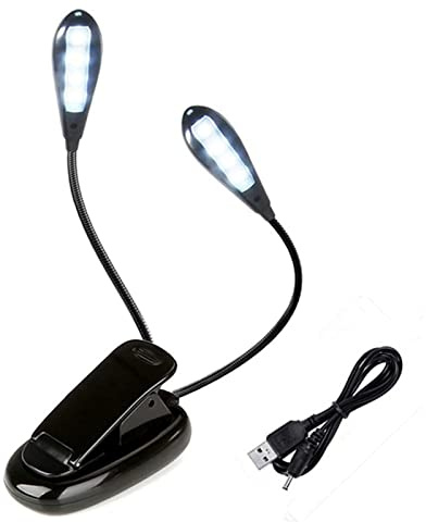 8LED Buch Leselicht,KINGCOO Portable Einstellbar Doppelkopf Tischlampe Klemmleuchte Lichter Clip Leselampe Tageslichtweiß Notenständer Licht mit 2Helligkeit USB Kabel für BBQ Schreibtisch Reisen(1Pcs)