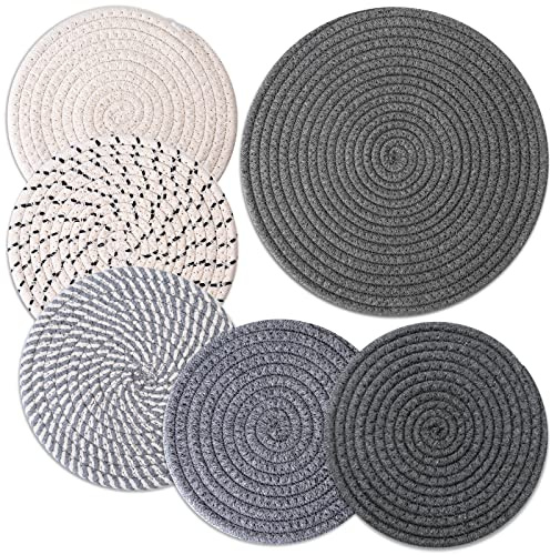 Billbotk Trivets for Hot Dishes, 6 Pieces Pot Holders for Kitchen, 100% Cotton Woven Hot Pads for Kitchen, Trivets for Kitchen Heat Resistant, 11.8 Inches and 7 Inches