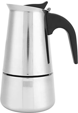 Caffettiera 4 Tazze/200 Ml, Caffettiera Italiana Classica in Acciaio Inossidabile, Caffettiera in Acciaio Inox con Manico Ergonomico, Adatta all'induzione per la Cucina,