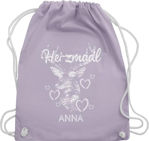 Turnbeutel Rucksack - Kompatibel Oktoberfest - Herzmadl mit Hirsch und Herzen - Unisize - Pastell Lila - trachten tasche oktoberfest-tasche bayrisch herz trainingsbeutel trachtenrucksack bayrisches