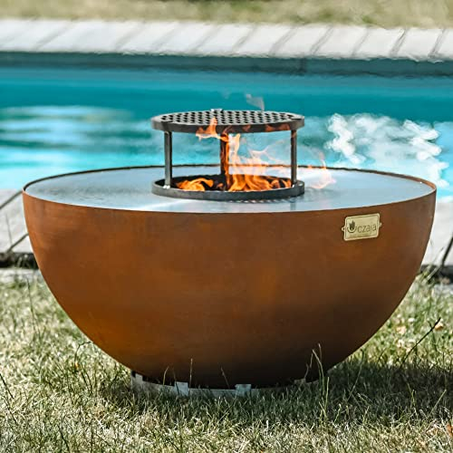 Czaja® Feuerschale Luzern 80 cm Rauchfrei | Feuerschale mit Grillplatte aus Corten-Stahl | Feuerplatten Grill | Feuerstelle mit Feuerplatte, Feuerring, Plancha Rostoptik