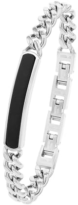 s.Oliver Identarmband Edelstahl Herren Armschmuck, mit Achat, 18,5+1,5+1,5 cm, Silber, Kommt in Schmuck Geschenk Box, 2035538