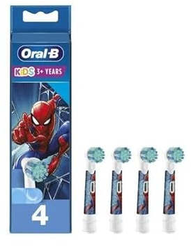 Oral-B Pro Kids Electric Toothbrush Head, with Spiderman Characters, Extra Soft Bristles, for Ages 3+, Pack of 4 Toothbrush Heads, White