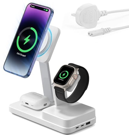 ESR 100W 6-in-1 Charging Station with CryoBoost, Compatible with MagSafe Charger Stand, Magnetic Wireless Charger for iPhone 17/16/15/14/13/12, AirPods Pro 4/3/2, and USB-C/A, White