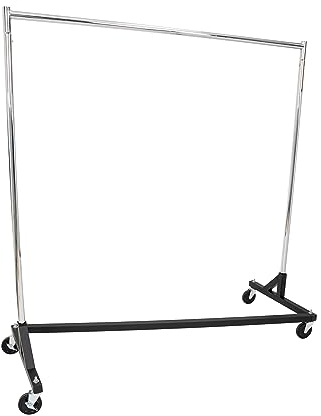 goodsforbusiness Industrie-Rollständer in Z-Form schwarzer Fuß, stabiler Textilständer Konfektionsständer H160 x B167 x T60 cm, Kleiderständer Garderobenständer Jackenständer für schwere Kleidung