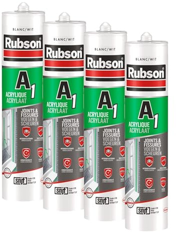 Rubson A1 Mastic Acrylique pour intérieur et extérieur, Mastic multi-suports pour joints et fissures, coloris Blanc, Cartouche 300ml (Lot de 4)