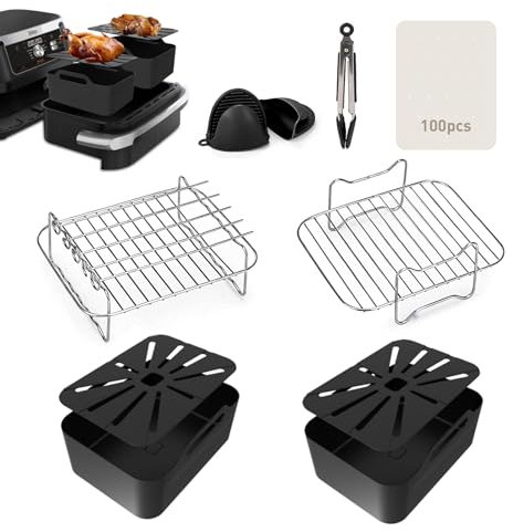 EAIMi Air Fryer Accessories, 8 Pcs Dual Air Fryer Accessories for Ninja Foodi FlexDrawer Air Fryer AF500UK 7-in-1 2023 Released 10.4L, Ninja AF500UK Liners & Racks & Tools