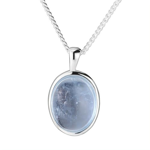 NicoWerk Halskette Damen Silber 925 mit Edelstein - Filigrane Silberkette mit Aquamarin Anhänger in Meeresblau, Schlicht - Kette Damen - SKE702