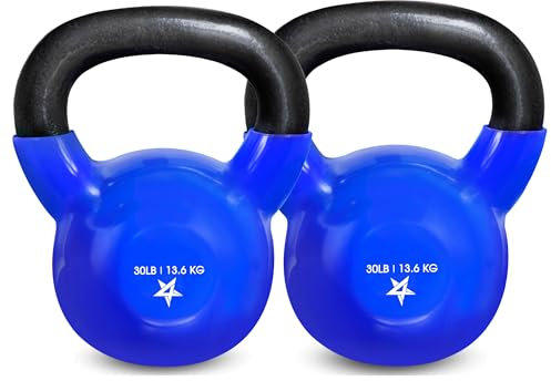 Yes4All Kugelhantel, 13,6 kg Vinylbeschichtetes Gusseisen, Kugelhantel, 2er-Set, für Heim-Fitnessübungen, schwere Gewichte, Fitnessstudio, Fitness, Ganzkörper-Workout-Ausrüstung, Push-Up, Griff