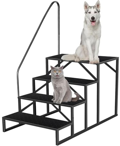 4 Stufen Trittstufe mit Griff, RV Trittleiter|Poolleitern|Stufen im Freien Haustiertreppe, Standtreppe Hocker Kinder aus Stahl Max 300kg, Haushaltsleiter für Spa/Hof/Mobile Home (4 Stufen)