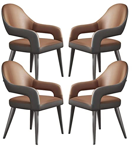 WLUos Ledersessel Set Mit 4 Stühlen Küchenstühlen Mit Eisenkunst Metallstuhlbeinen Für Gewerbliche Restaurants Hause(Dark Brown)
