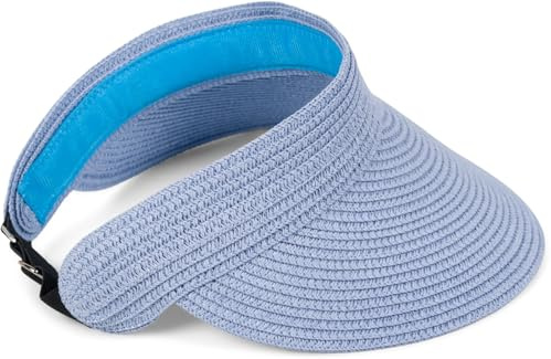 styleBREAKER Damen Visor Cap Papierstroh Sonnenhut | Luftiges Sonnenvisier mit breitem Schirm, stufenlos verstellbares elastisches Band mit Hakenverschluss für 54-58 cm Umfang.