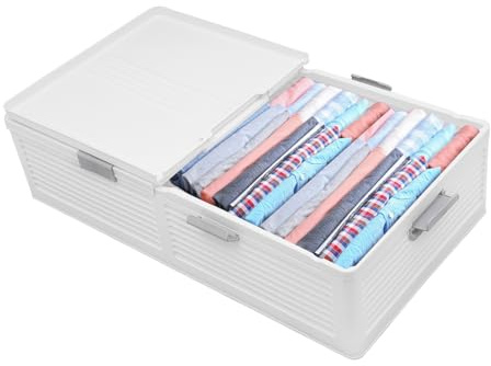 MooBeey 101x51,5x24 cm Unterbett Aufbewahrungsbox aus PP mit Deckel, Unterbettkommode Unterbettbox Organizer mit Rollen, Double Lid Boxen Aufbewahrung Stapelbar Aufbewahrungsbox (Weiß)