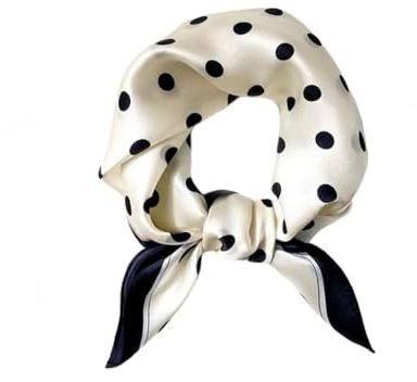 Tim & Tina Square 100% Mulberry Silk 21'' x 21'' Hair Scarf Head Sleeping Wrap Satin Head Scarf for Women (S32 Black Dots (White))