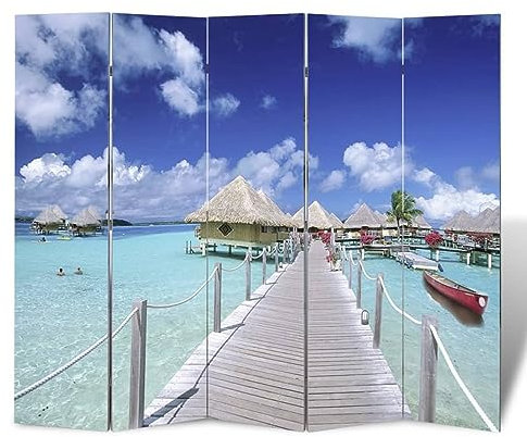Rantry Paravento Pieghevole 200x170 cm con Stampa Spiaggia, Paravento da Esterno Balcone Giardino, Separe da Esterno Giardino, Divisorio Giardino Esterno, Separe Divisorio Esterno
