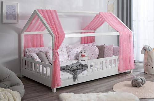 TiCAA Betthimmel Hausbett Tüll (2er Set) – Kinderbett Vorhang aus Polyester, Stoffhimmel, Hausbett Deko für Mädchen & Jungen