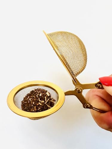 Gold Tea Infuser 2-Pack for Loose Leaf Tea with Fine Mesh Strainer | Gift-Wrapped in Organza Bag | Premium Loose Leaf Tea Infusers | Tea Strainers & Mini Sieve Filter for Loose Tea Leaves | Metal