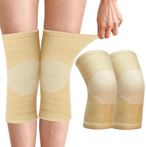 2 rodilleras de bambú con compresión, rodilleras de bambú, rodilleras para hombres y mujeres, rodilleras para mujer, rodilleras deportivas para mujer (beige, M)